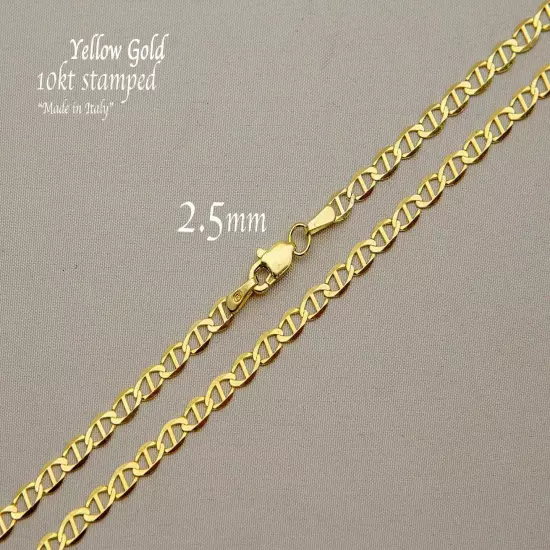 10k Solid Yellow Gold Mariner Link Chain Necklace 2.5mm-4mm Men Women 7"-26"