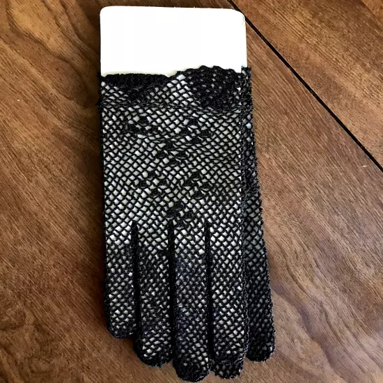 Hand Crochet Woman's Black Cotton Gloves, One Size