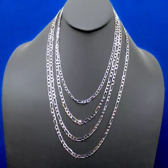 14K White Gold SOLID Figaro Chain Necklace Link Real Gold 3mm-6mm 16"-30"