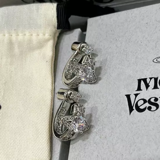 1Pair Vivienne Westwood Crystal Earrings Ear Stud with Packaging Box