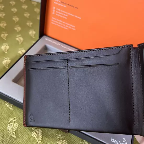 Bellroy RFID Premium Leather Travel Wallet w/Pen Cocoa Brown New Open Package