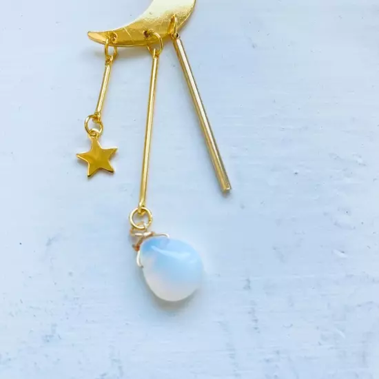 Stars and Crescent Moon Boho Dangle Earrings