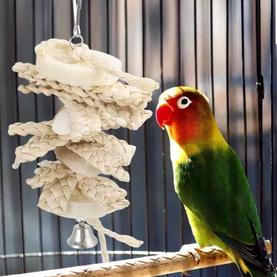 Bird Chew Toy Hanging Natural Corn Husk Loofah Bite Gnawing Toy For Lovebird