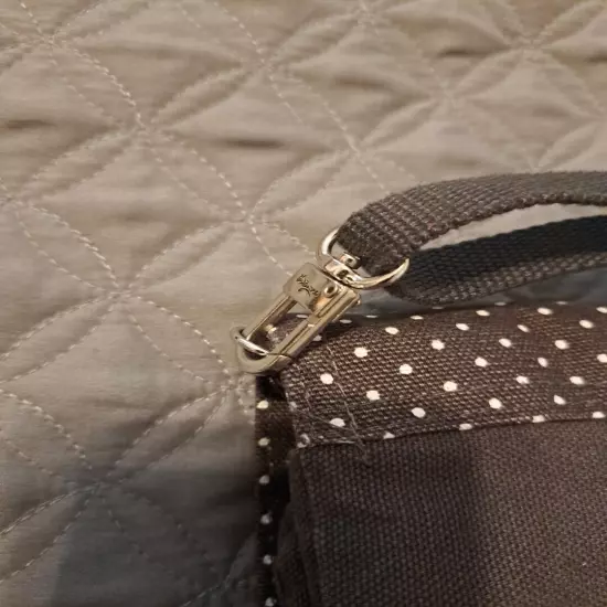 Thirty One Double Up Crossbody Purse Gray White Polka Dot Turquoise Lining