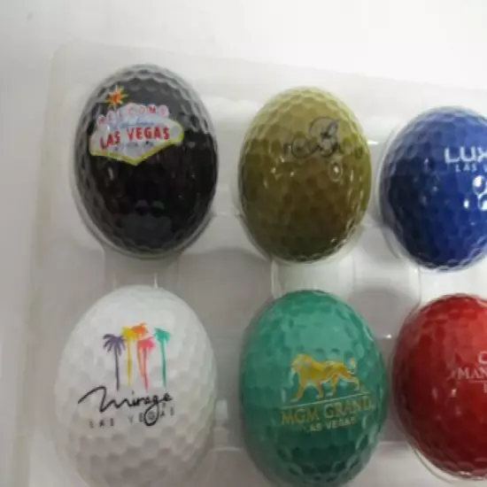 6 Las Vegas Resort Hotel Golf Balls MGM Grand Mirage Luxor Mandalay Bay Bellagio