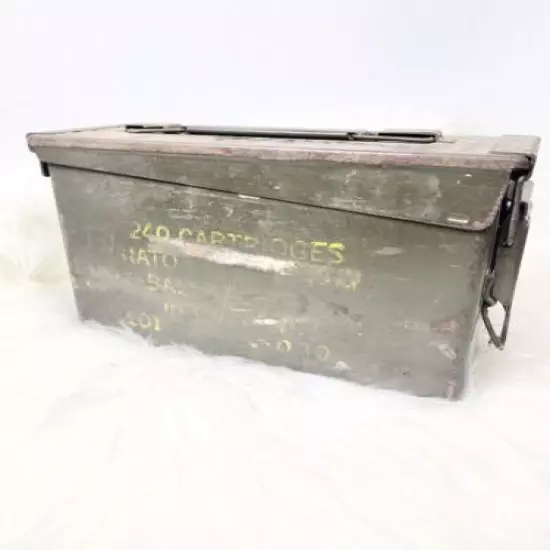 Nato Ammo Box Holds 240 Cartridges War Emco Bullet Case Metal Vintage Empty