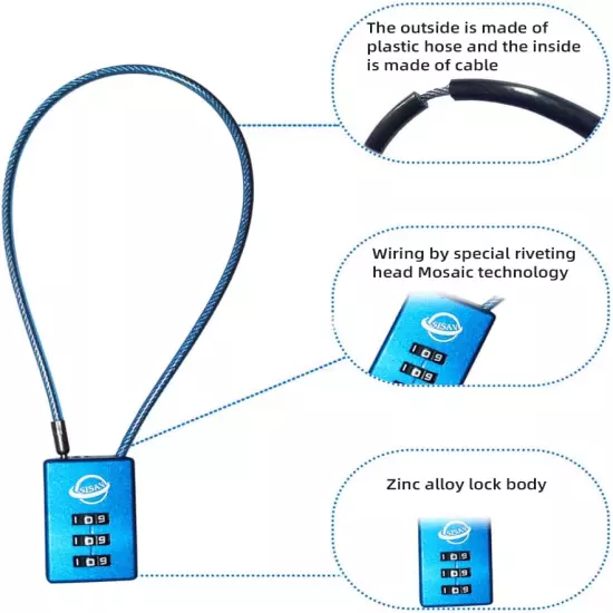 3 Digit Cable Combination Lock 16 Inches Cable for School Gym Locker,Filing Cabi