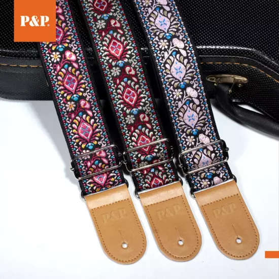 Embroidery Bohemian Cotton Electric Acoustic Guitar Belt Adjustable Soft Strap 