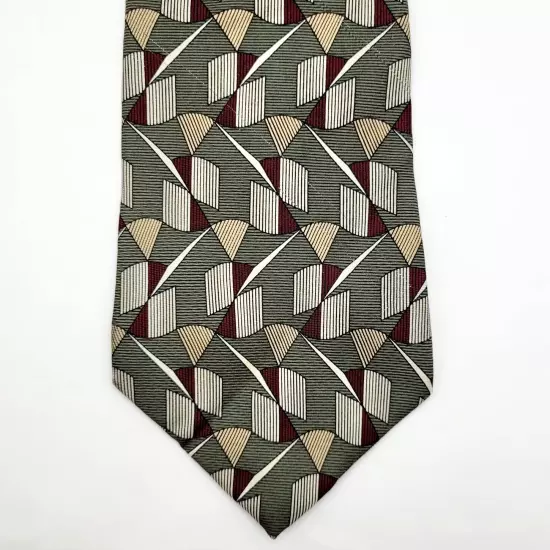 CONTE Di MILANO Colorful Silk Geometric Pattern on Olive Business Necktie