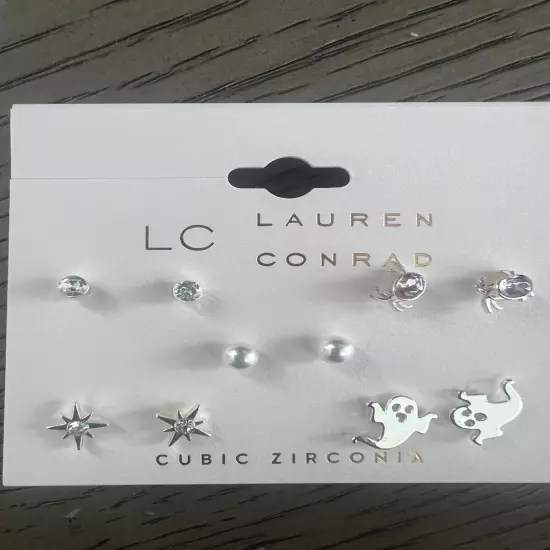 NEW NWT Lauren Conrad 5 Pack Dainty Silver Halloween Earrings