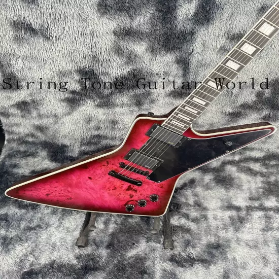 Red Solid Body New Custom Explorer Electric Guitar Black Pickguard 2H Pickups