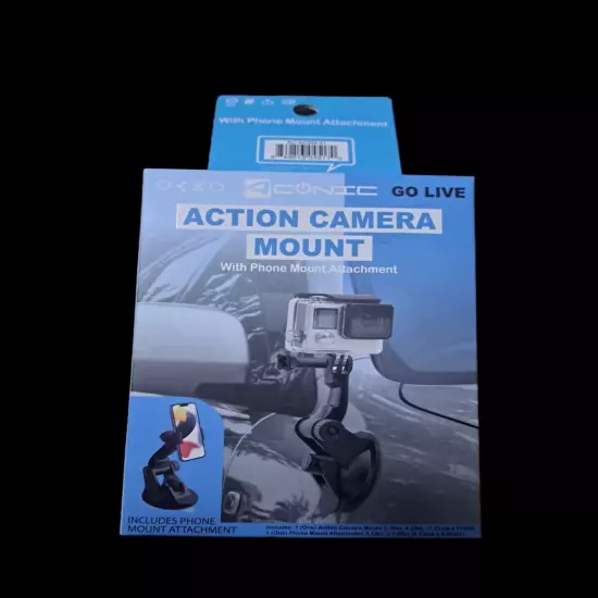 Aconic Go Live Action Camera Mount With Phone Mount Attachment Black New In Box