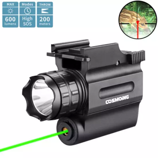 600 Lumens Compact Green Red Laser Gun Weapon Pistol Light LED Flashlight Combo