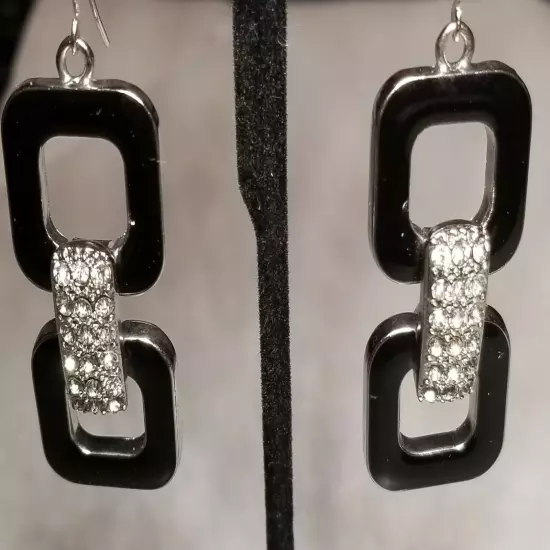 Square Enamel Hoop & Crystal Earrings