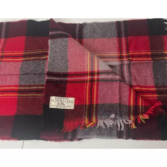 Vintage Plaid Australian Wool Mens Scarf Made in USA