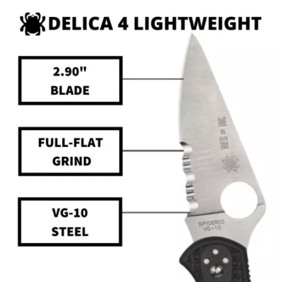 Spyderco C11FPSBKRD Delica 4 Lightweight Knife w CombinationEdge Cutting