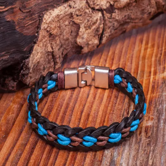 Men's Surfer Metal Clasp wide Leather Wrap Bracelet Wristband Cuff For Women