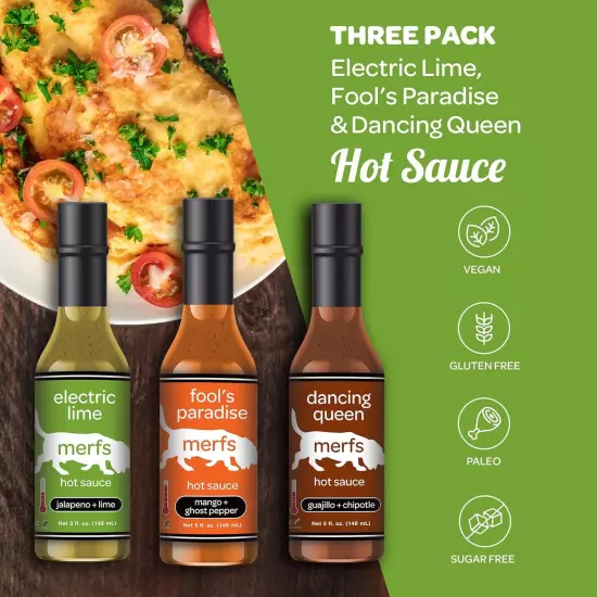 Merfs Condiments Gourmet Hot Sauce Gift Set Variety Pack 5 Fl Oz (Pack of 3) 