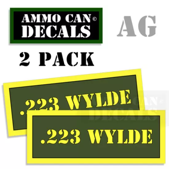 223 WYLDE Ammo Can Labels Ammunition Decal Stickers 2 pack 3" Army Green Yellow