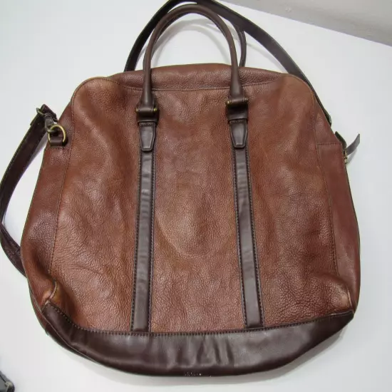 Fossil Brown Cowhide Pebbled Leather Messenger Laptop book Bag w/ Shoulder Strap