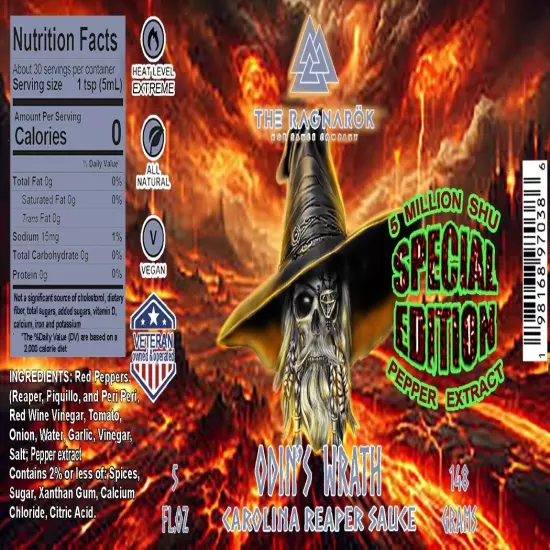 Odin's Wrath Special Edition Hot Sauce Made with 5 Million SHU Pepper Extract