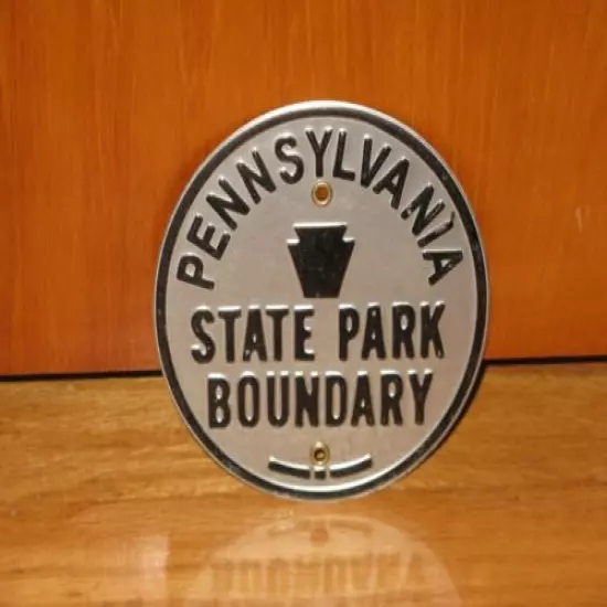 VINTAGE NOS METAL EMBOSSED PA. STATE PARK BOUNDARY SIGN 