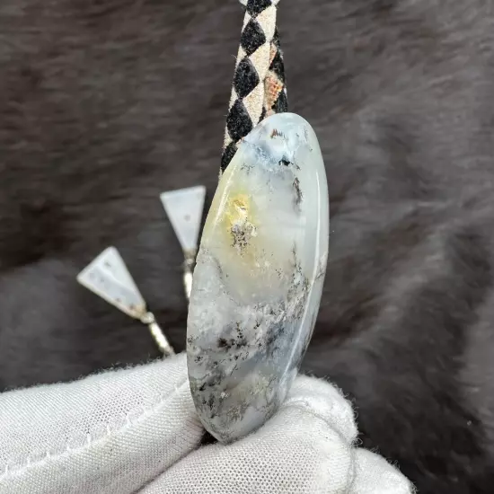 Stunning Vintage Natural Dendritic Agate Western Bolo Tie With Matching Tips