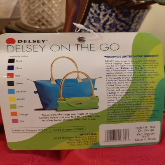 NEW! Delsey On The Go Red Folding Medium-sized Shopper