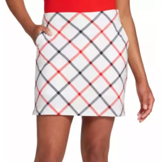 NWT Lady Hagen plaid golf skort white blue red size 16 stretchy pockets