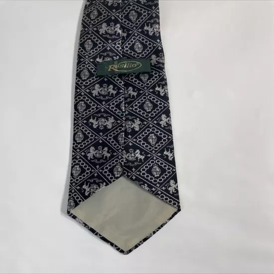 Vintage Resilio Crown Lion Horse Print Textured Wide Silk Necktie Tie 4.5” X 56”