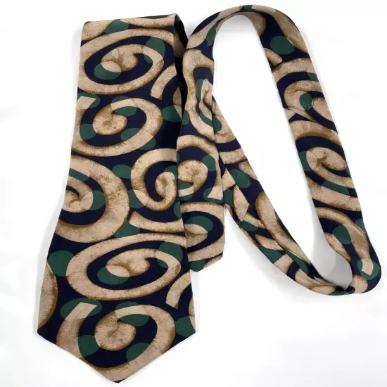 Guy Laroche Paris Abstract Swirl Green Blue Beige Necktie Silk Tie 3.5" x 56"