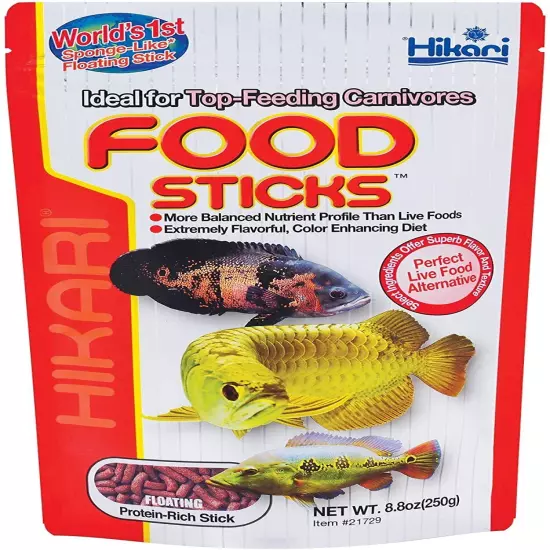 Hikari Food Sticks Floating Protein Rich Fish Food Top Feeding Carnivores 8.8-Oz