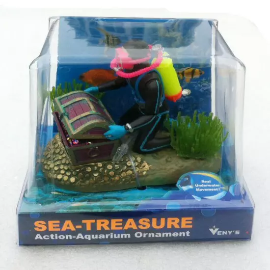 Frogman Treasure Diver Decor Air Driven Aquarium Ornament Fish Tank Decoration