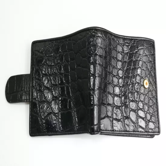 AUTHENTIC CROC SKIN MEN BIFOLD SNAP WALLET SHINY BLACK POCKET COIN SLOT SOFT NEW