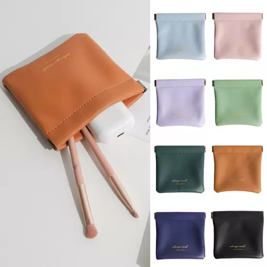 Leather Squeeze Coin Pouch Change Purse Lipstick Earphone Holder Mens Women ṑ