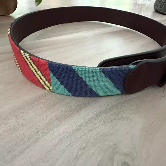 NWT Tucker Blair Needlepoint Belt Stripe Men's Size 36 Leather Brass Buckle