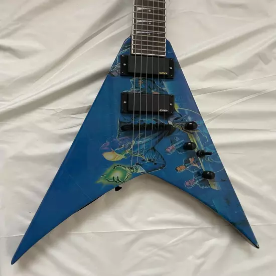 Custom Dave Mustaine Rust In Peace Blue FlyingV Electric Guitar Active Pickups