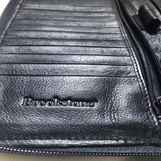 Brookstone Leather Black Zip Around ID Credit Card Travel Organizer