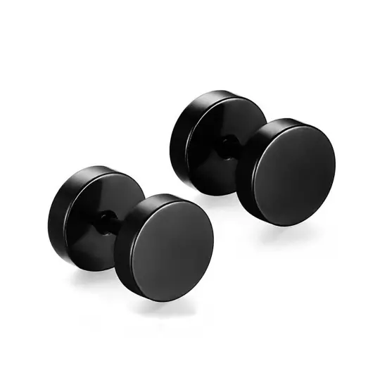 Pair Flat Round Barbell Plug Stud Earrings Surgical Stainless Steel Mens Unisex