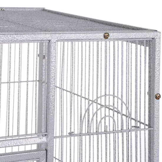 53" Parakeet Bird Cage Parrot Flight Cage Wrought Iron Rolling Stand White/Black