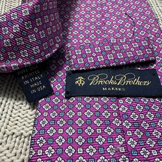 Brooks Brothers purple geometric floral print Italian silk tie