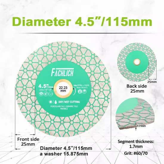 4.5''/115mm Diamond Cutting Grinding Disc Porcelain Tile Double Sided Triangle