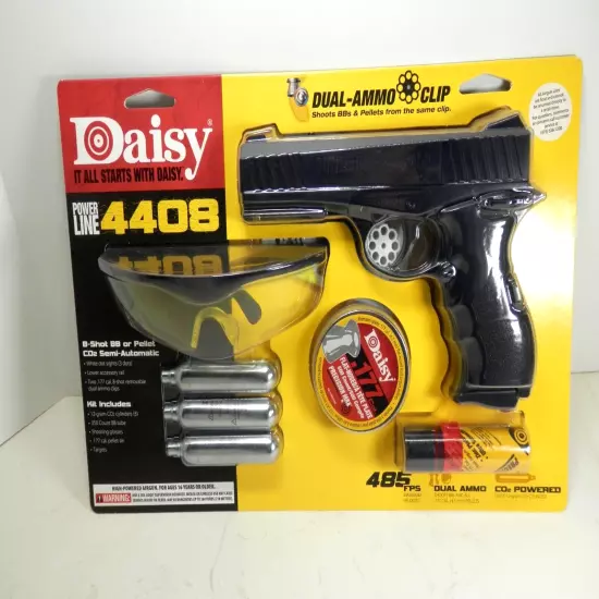 DAISY POWERLINE 4408 CO2 AIR PISTOL KIT .177 PELLET OF BBS NEW 485 FPS SEMI-AUTO