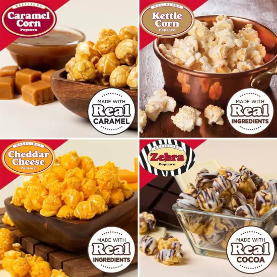 Gourmet Popcorn Snacks, 12 Cone Variety Snack Packs (Gift Cone), Zebra Popcorn, 