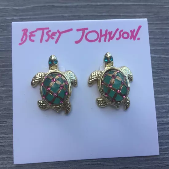 Betsey Johnson Sea Turtle Embellished Rhinestone Shell Post Earrings NEW