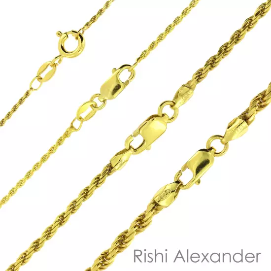 925 Sterling Silver Gold-Plated Diamond Cut Rope Chain Necklace All Sizes