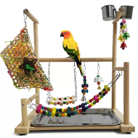 Parrot Playstand Bird Playground Conures Play Stand Wood Perch Gym Playpen La...