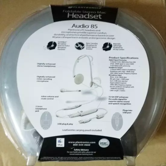 Plantronics Foldable Stereo Mac Headset Audio 85. (Analog Or Digital) - White