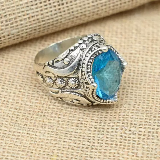 Blue Topaz Ring 925 Sterling Silver Men's Statement Anniversary Ring Al Size B51