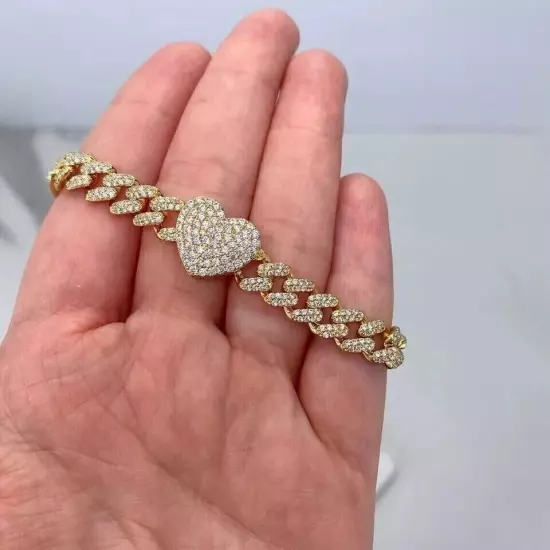 14 Ct Round Lab Created Diamond Cuban Link Men's Bracelet 14K Yellow Gold Plated